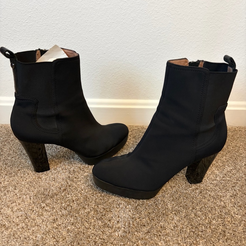 Black Crepe Platform Stretch Ankle Booties with Chunky Heel - Picture 7 of 11